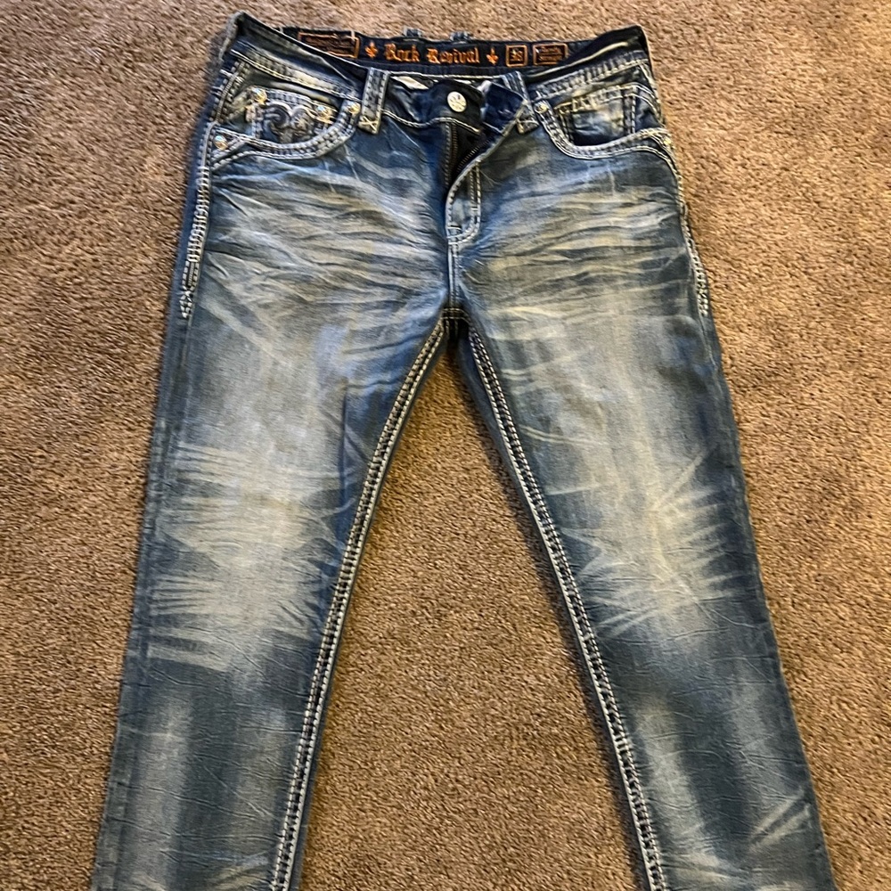 Men’s Blue & Cream Rock Revival Jean size 38